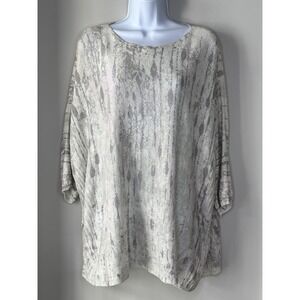 J. Jill PureJill Womens Gauzy Linen Top M Light Gray Coastal Oversized Sheer